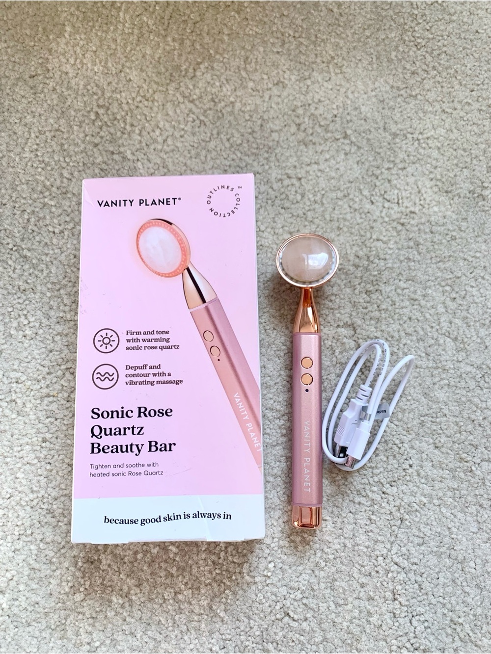 Like New/ VANITY PLANET Sonic Rose Quartz Beauty Bar, rechargeable